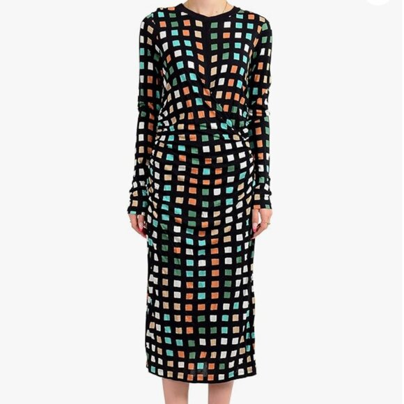 *NWT** Boss Women's Esetta Plaid Long Sleeve Multi-Color Shift Dress - Picture 2 of 12